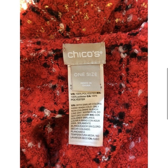 Chico’s One Size Shawl Wrap Red Plaid Fringe Classic - Picture 7 of 8